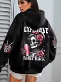 Black Talks Back Funny Printing Womens Plus Size Hoodie Multicolor Pullovers Fleece Autumn Sportswear Casual Pocket Hoody