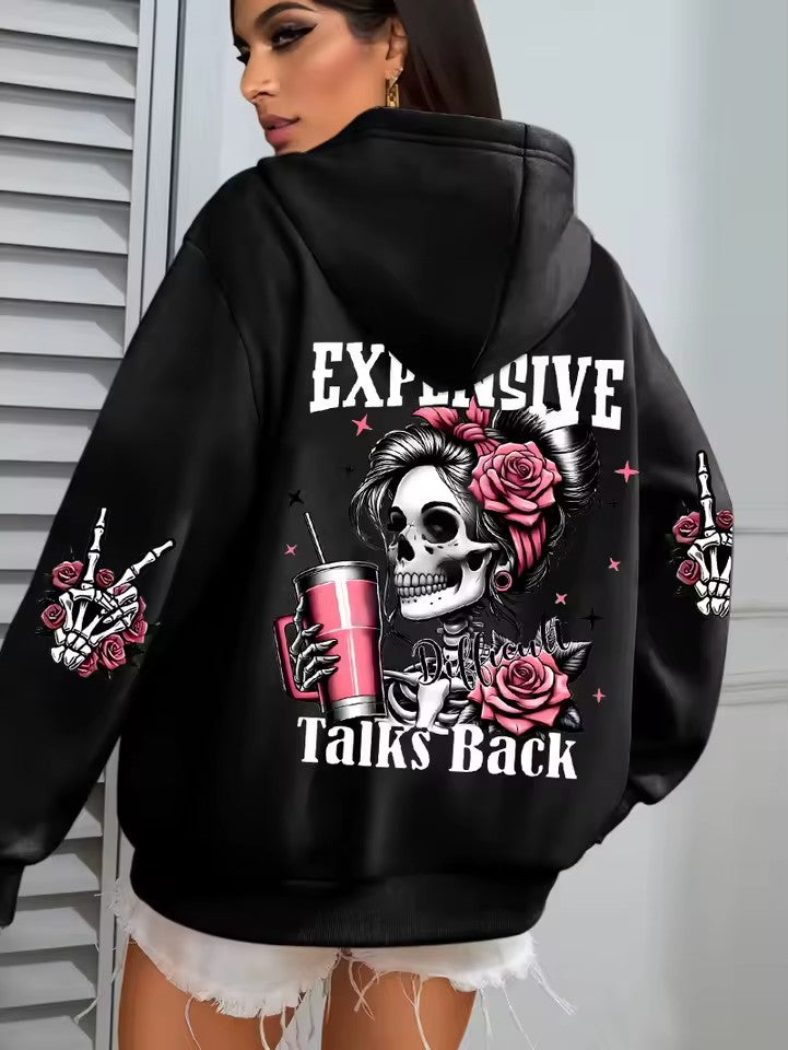 Black Talks Back Funny Printing Womens Plus Size Hoodie Multicolor Pullovers Fleece Autumn Sportswear Casual Pocket Hoody