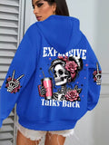 Blue Talks Back Funny Printing Womens Plus Size Hoodie Multicolor Pullovers Fleece Autumn Sportswear Casual Pocket Hoody