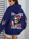 Dark Blue Talks Back Funny Printing Womens Plus Size Hoodie Multicolor Pullovers Fleece Autumn Sportswear Casual Pocket Hoody