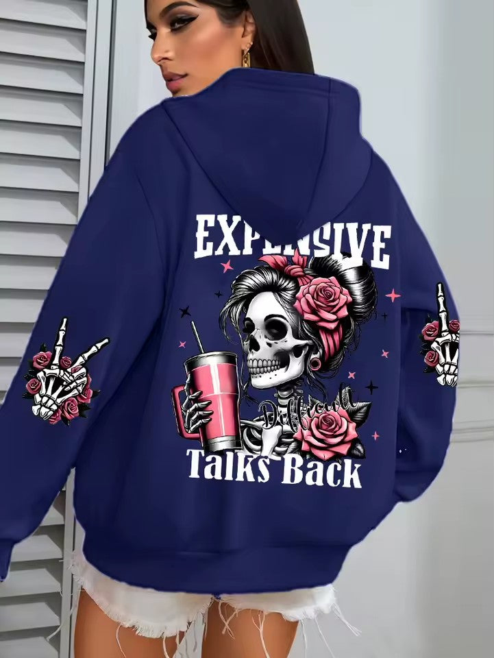 Dark Blue Talks Back Funny Printing Womens Plus Size Hoodie Multicolor Pullovers Fleece Autumn Sportswear Casual Pocket Hoody