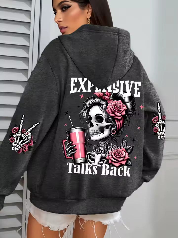 Dark Gray Talks Back Funny Printing Womens Plus Size Hoodie Multicolor Pullovers Fleece Autumn Sportswear Casual Pocket Hoody