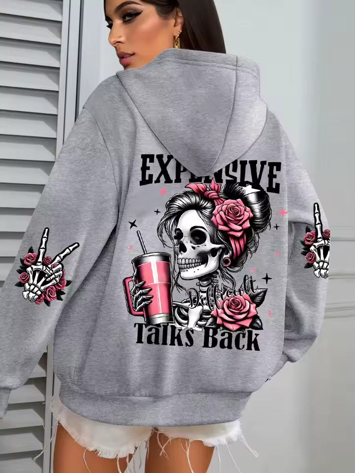 Gray Talks Back Funny Printing Womens Plus Size Hoodie Multicolor Pullovers Fleece Autumn Sportswear Casual Pocket Hoody