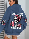 Haze Blue Talks Back Funny Printing Womens Plus Size Hoodie Multicolor Pullovers Fleece Autumn Sportswear Casual Pocket Hoody