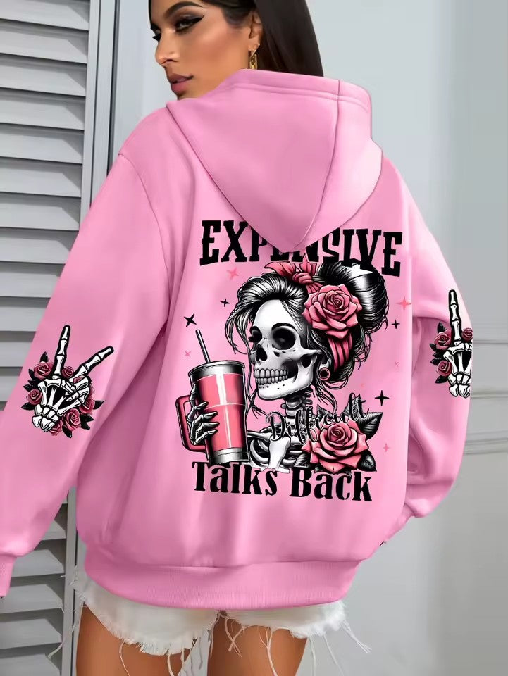 Pink Talks Back Funny Printing Womens Plus Size Hoodie Multicolor Pullovers Fleece Autumn Sportswear Casual Pocket Hoody