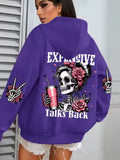 Purple Talks Back Funny Printing Womens Plus Size Hoodie Multicolor Pullovers Fleece Autumn Sportswear Casual Pocket Hoody