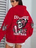 Red Talks Back Funny Printing Womens Plus Size Hoodie Multicolor Pullovers Fleece Autumn Sportswear Casual Pocket Hoody