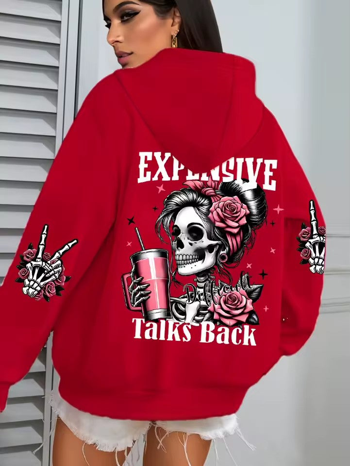 Red Talks Back Funny Printing Womens Plus Size Hoodie Multicolor Pullovers Fleece Autumn Sportswear Casual Pocket Hoody