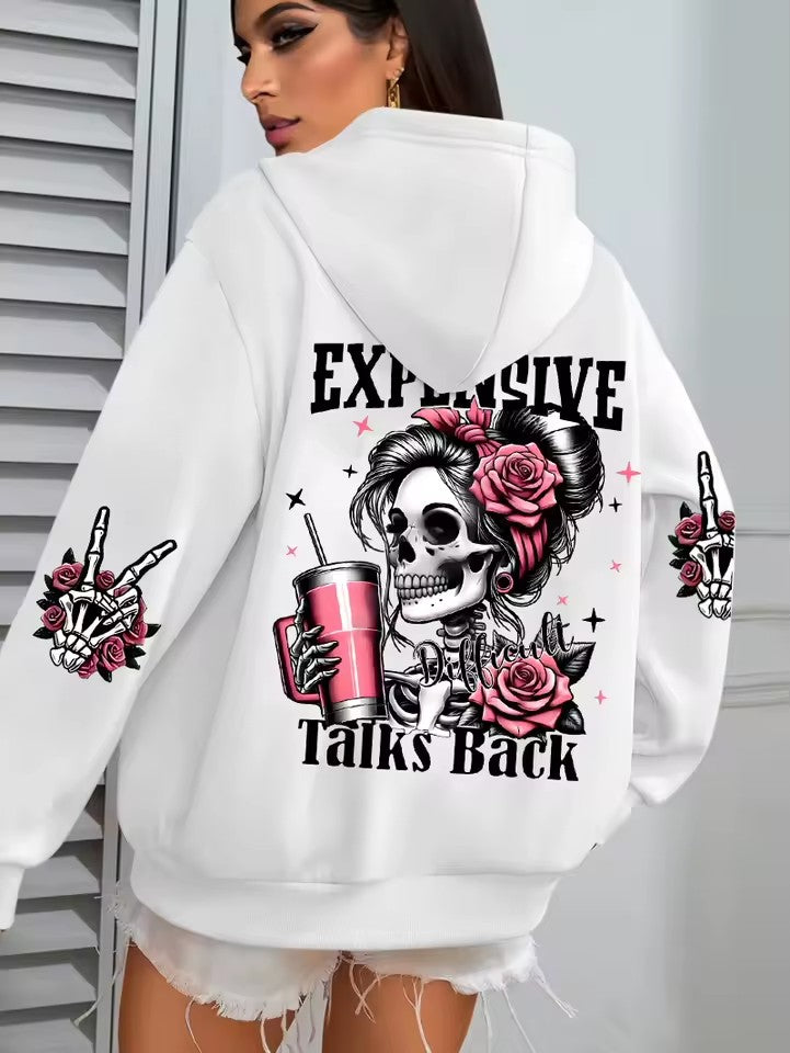 White Talks Back Funny Printing Womens Plus Size Hoodie Multicolor Pullovers Fleece Autumn Sportswear Casual Pocket Hoody