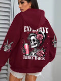 Winered Talks Back Funny Printing Womens Plus Size Hoodie Multicolor Pullovers Fleece Autumn Sportswear Casual Pocket Hoody