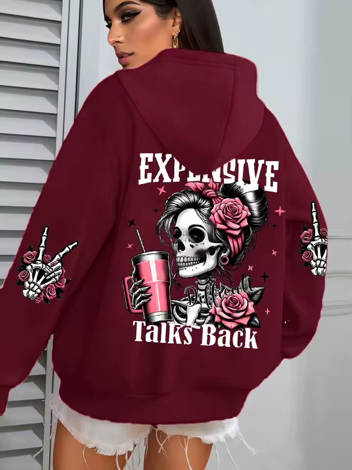 Winered Talks Back Funny Printing Womens Plus Size Hoodie Multicolor Pullovers Fleece Autumn Sportswear Casual Pocket Hoody