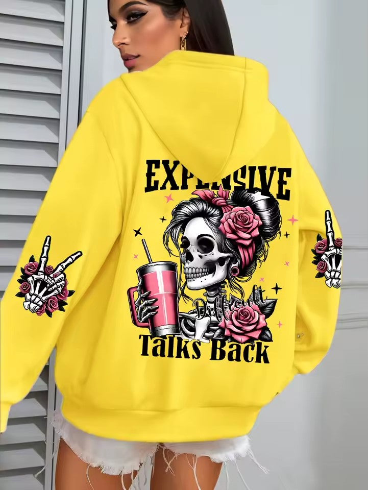 Yellow Talks Back Funny Printing Womens Plus Size Hoodie Multicolor Pullovers Fleece Autumn Sportswear Casual Pocket Hoody